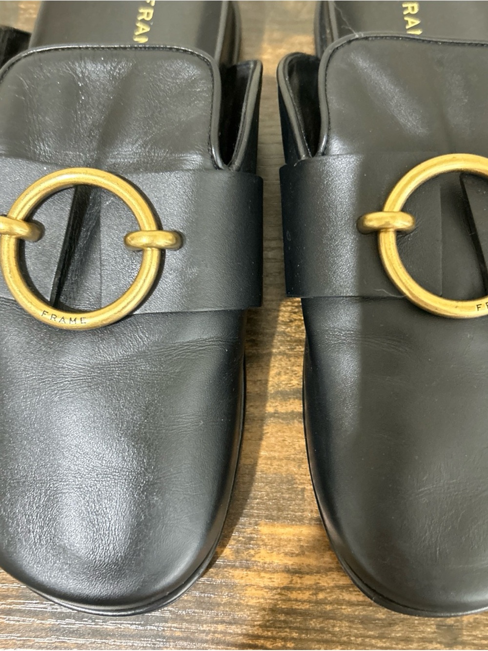 FRAME Spain Le Aspen Black Leather Flats Mules Clogs Shoes Sz 36 EU 6 US - Picture 5 of 11
